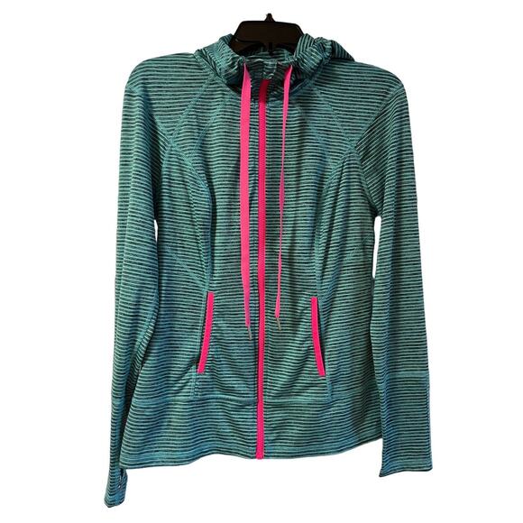 lukka Tops - Lukka Jacket Teal Blue Striped Zip Up Hoodie Lightweight Womens Size M